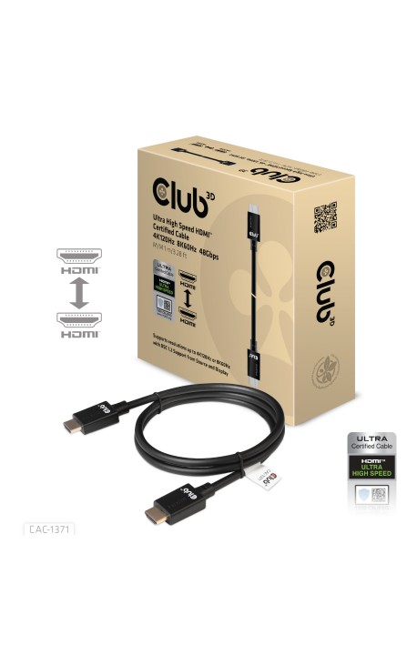 CLUB3D Ultra High Speed HDMI 2.1 Cable 10K 120Hz, 48Gbps Male/Male 1 m./3.28 ft.